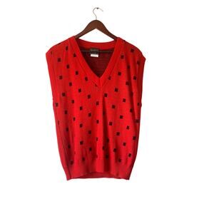 Vintage 80s/90s Red Knit Sweater Vest Geometric Polka Dot Pattern Size Large